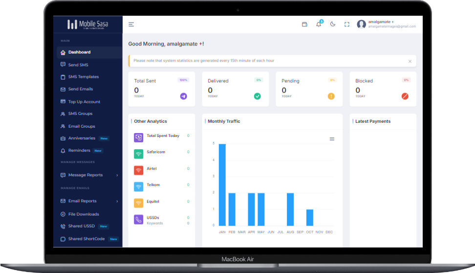 Mobile SASA account dashboard